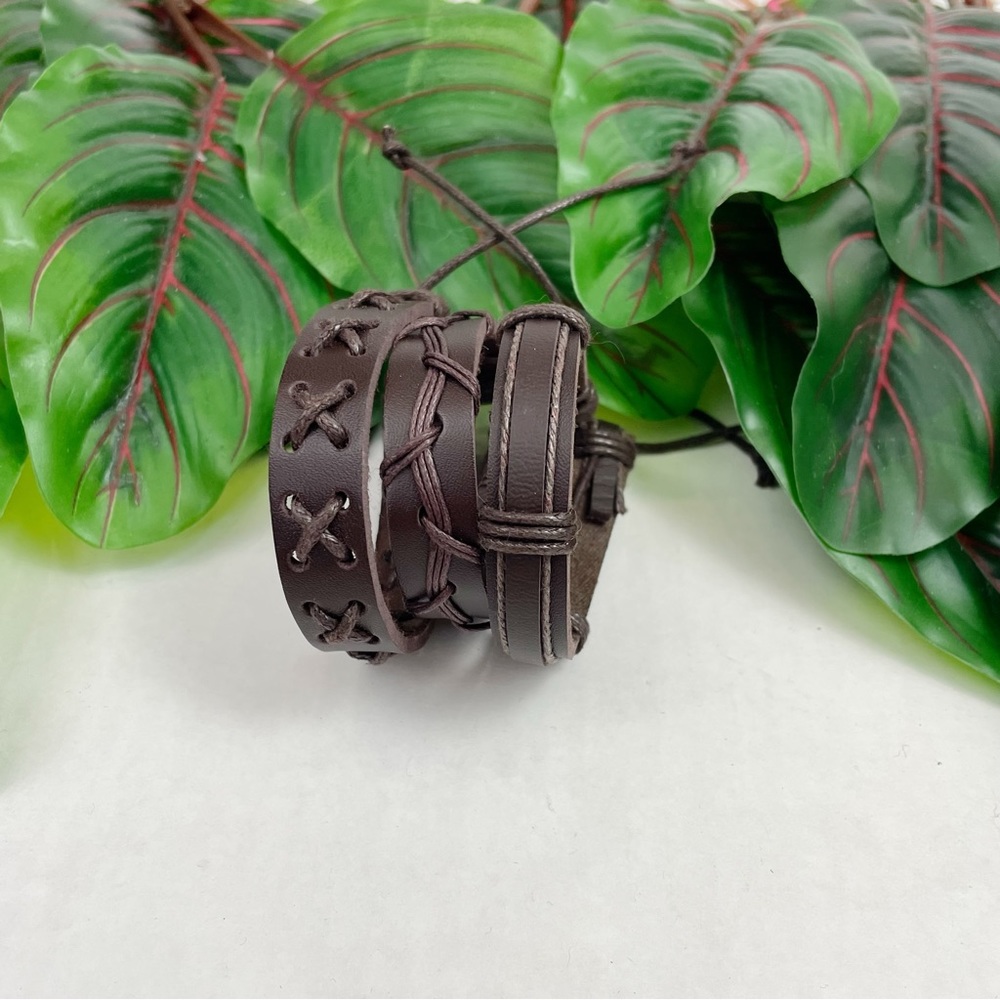 NWOT 3 Brown Leather and rope Adjusted Bracelets